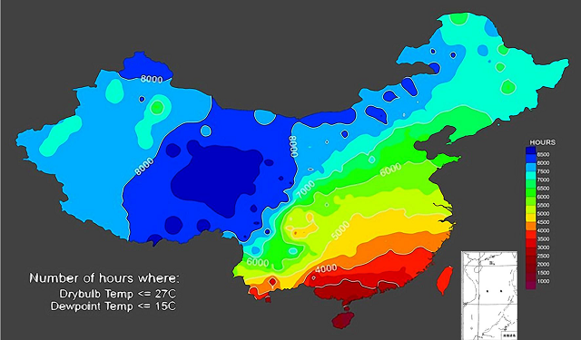 圖2 中國自然冷卻地圖（推薦值：干球溫度≤27℃，露點溫度≤15℃）.jpg