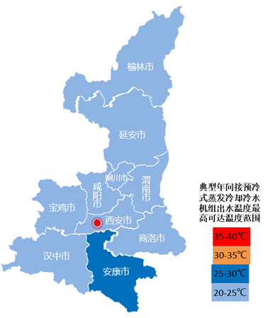 圖16  陜西省典型年間接預(yù)冷式蒸發(fā)冷卻冷水機組出水溫度最高可達溫度范圍分區(qū)地圖.jpg