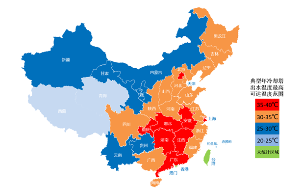 圖17  全國典型年冷卻塔出水溫度最高可達溫度范圍分區(qū)地圖.jpg