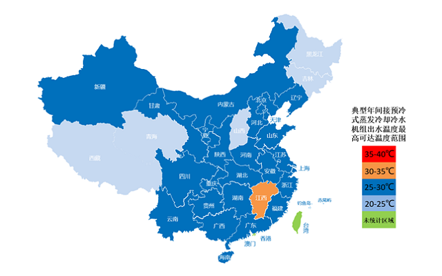 圖18  全國典型年間接預(yù)冷式蒸發(fā)冷卻冷水機組出水溫度最高可達溫度范圍分區(qū)地圖.jpg